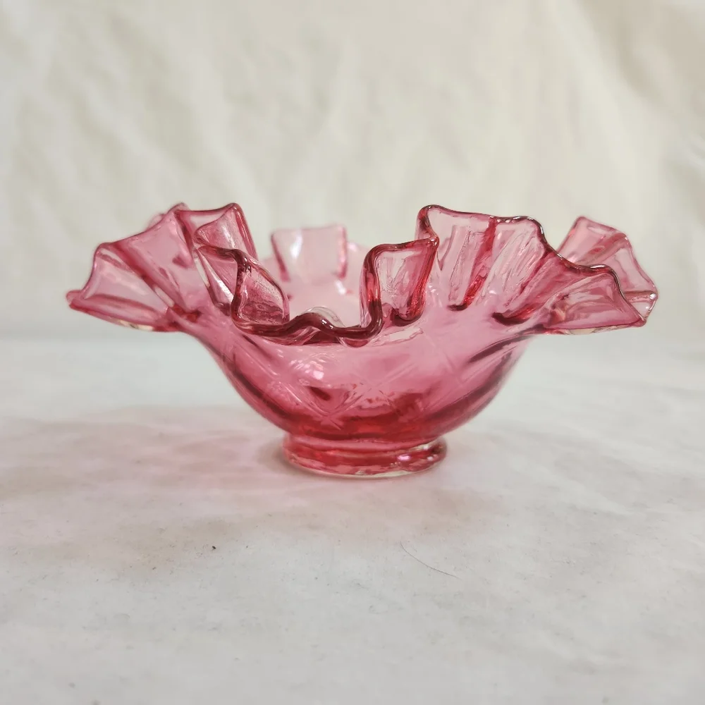 Fenton Cranberry Red Pink Optic Glass Bowl